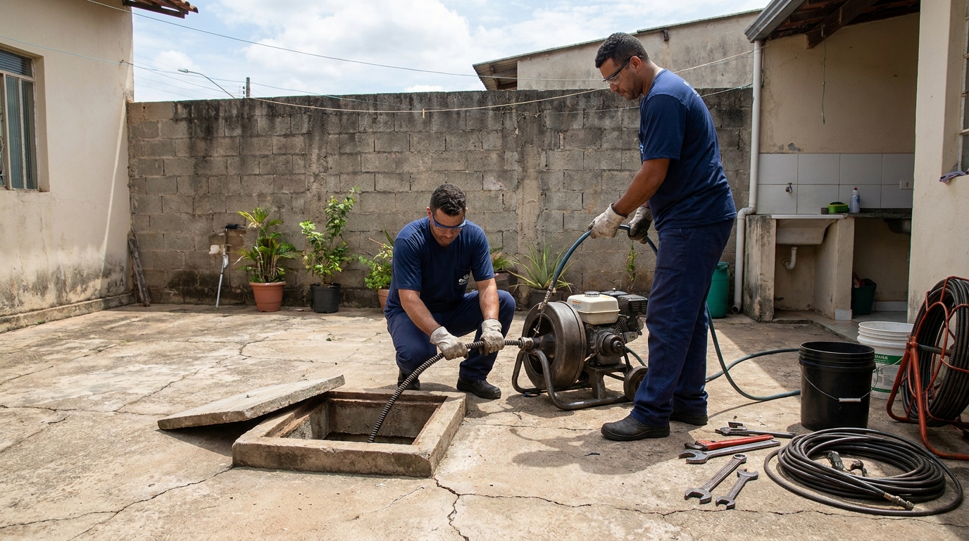 Desentupimento de esgoto residencial em Limeira‑SP