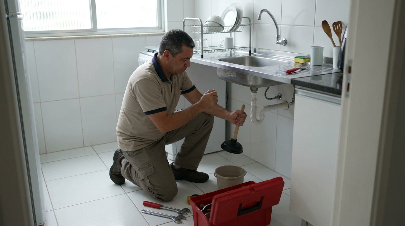 Desentupimento de pia residencial em Limeira‑SP