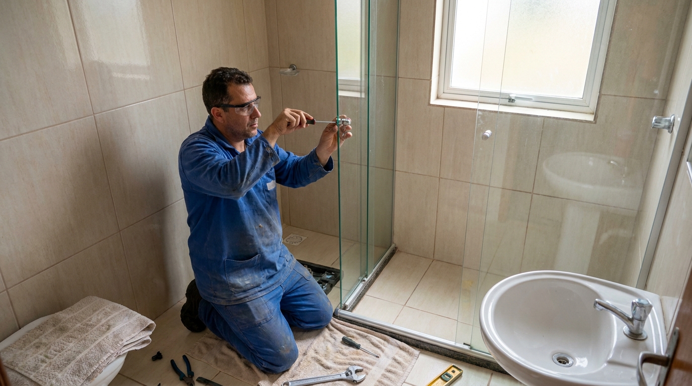 Técnico realizando manutenção de box em Limeira‑SP